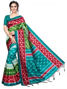 Audi Red Banarasi Art Silk Printed Saree With Blouse