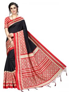 Biba Black Banarasi Art Silk Printed Saree With Blouse