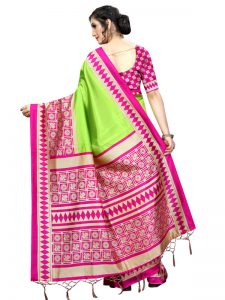 Biba Green Banarasi Art Silk Printed Saree With Blouse