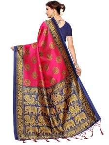 Chota Haathi Pink Banarasi Art Silk Printed Saree With Blouse