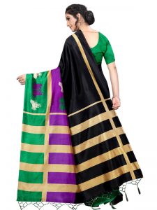 Finger Black Banarasi Art Silk Printed Saree With Blouse