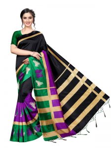 Finger Black Banarasi Art Silk Printed Saree With Blouse