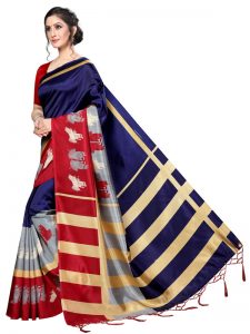 Finger Navy Banarasi Art Silk Printed Saree With Blouse