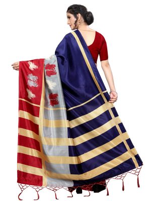 Finger Navy Banarasi Art Silk Printed Saree With Blouse