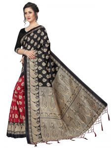 Gulmohar Black Red Banarasi Art Silk Printed Saree With Blouse