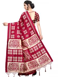 Hyundai Red Banarasi Art Silk Printed Saree With Blouse