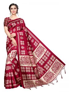 Hyundai Red Banarasi Art Silk Printed Saree With Blouse