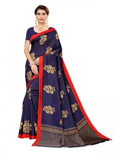 Lilly Navy Banarasi Art Silk Printed Saree With Blouse