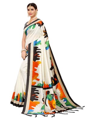 Phulkari Black Banarasi Art Silk Printed Saree With Blouse