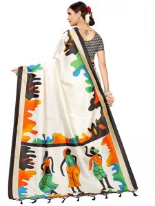 Phulkari Black Banarasi Art Silk Printed Saree With Blouse