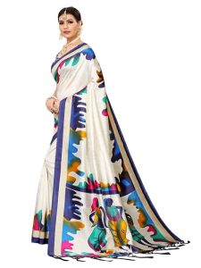 Phulkari Blue Banarasi Art Silk Printed Saree With Blouse