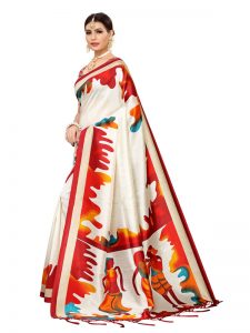 Phulkari Maroon Banarasi Art Silk Printed Saree With Blouse