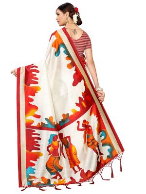 Phulkari Maroon Banarasi Art Silk Printed Saree With Blouse