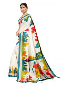 Phulkari Rama Banarasi Art Silk Printed Saree With Blouse