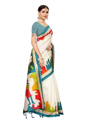 Phulkari Rama Banarasi Art Silk Printed Saree With Blouse