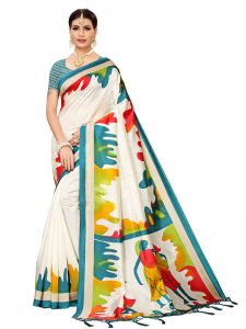 Phulkari Rama Banarasi Art Silk Printed Saree With Blouse