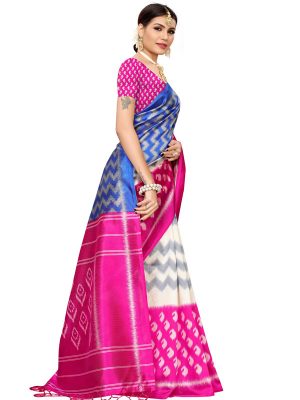 Razia Pink Banarasi Art Silk Printed Saree With Blouse