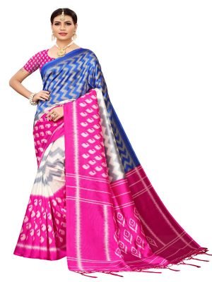 Razia Pink Banarasi Art Silk Printed Saree With Blouse