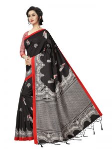 Silver Black Banarasi Art Silk Printed Saree With Blouse