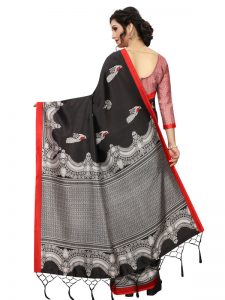 Silver Black Banarasi Art Silk Printed Saree With Blouse