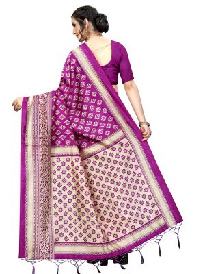 Star Wine Rama Banarasi Art Silk Printed Saree With Blouse