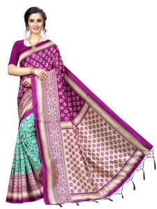 Star Wine Rama Banarasi Art Silk Printed Saree With Blouse