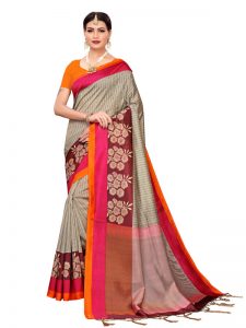 Sunrise Maroon Banarasi Art Silk Printed Saree With Blouse