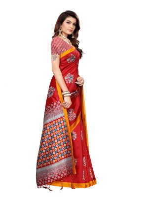 Tabassum Red Banarasi Art Silk Printed Saree With Blouse