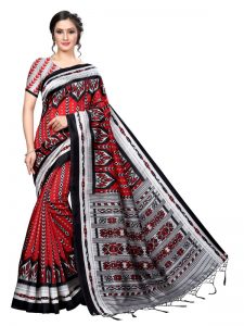 Zara Red Banarasi Art Silk Printed Saree With Blouse