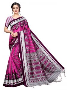 Zara Wine Banarasi Art Silk Printed Saree With Blouse