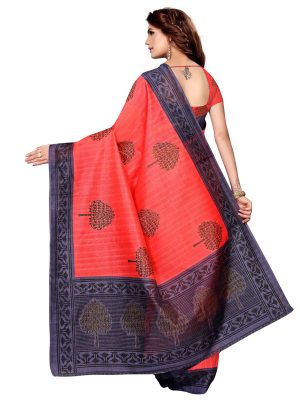 Dhamaal Peach Bhagalpuri Silk Printed Saree With Blouse