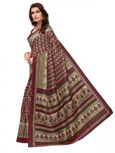 Multi-Keri Maroon Bhagalpuri Silk Printed Saree With Blouse