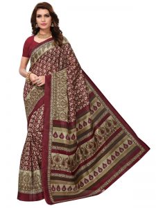 Multi-Keri Maroon Bhagalpuri Silk Printed Saree With Blouse