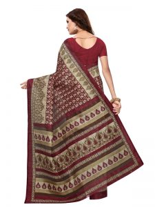 Multi-Keri Maroon Bhagalpuri Silk Printed Saree With Blouse