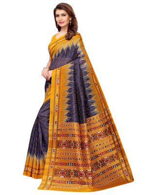 Padmavati Navy Bhagalpuri Silk Printed Saree With Blouse