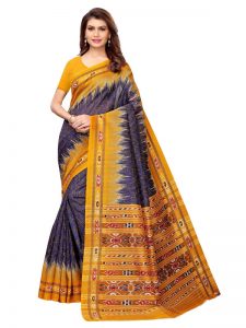 Padmavati Navy Bhagalpuri Silk Printed Saree With Blouse