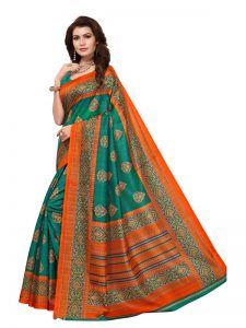 Sampurna Green Bhagalpuri Silk Printed Saree With Blouse