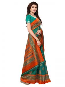 Sampurna Green Bhagalpuri Silk Printed Saree With Blouse