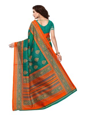 Sampurna Green Bhagalpuri Silk Printed Saree With Blouse