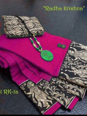 Rk Pink Chandheri Cotton Weaving Saree With Blouse