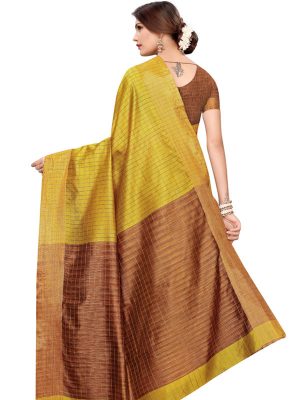 Ikkat Chokda Mehendi Cotton Polyester Silk Weaving Saree With Blouse