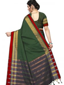 Jankar Green Cotton Polyester Silk Weaving Saree With Blouse