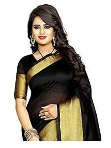 Monika Black Ns Cotton Polyester Silk Weaving Saree With Blouse