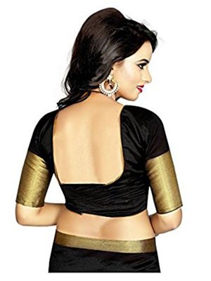 Monika Black Ns Cotton Polyester Silk Weaving Saree With Blouse