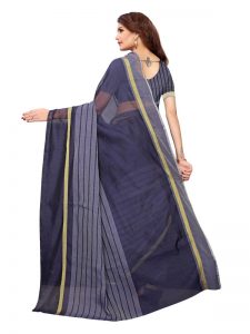 Rustam Navy Cotton Polyester Silk Weaving Saree With Blouse