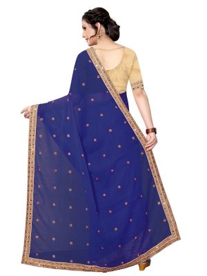 Diamond Queen Blue Georgette Embroidered Designer Sarees With Blouse