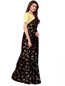 Foil Floral Black Rangoli Silk Foil Print Designer Sarees With Blouse