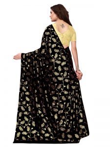 Foil Floral Black Rangoli Silk Foil Print Designer Sarees With Blouse