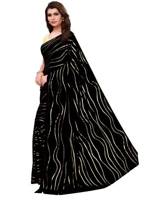 Foil Lehariya Black Rangoli Silk Foil Print Designer Sarees With Blouse