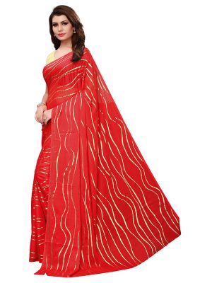 Foil Lehariya Red Rangoli Silk Foil Print Designer Sarees With Blouse